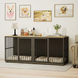 EBE Dog Crate Furniture, 71.6'' Metal Steel Frame Double Dog Kennel with 2 Rooms and Removable Divider, Heavy Duty Dog Crate Table Indoor TV Stand for Small Medium Large Dogs Black EBE