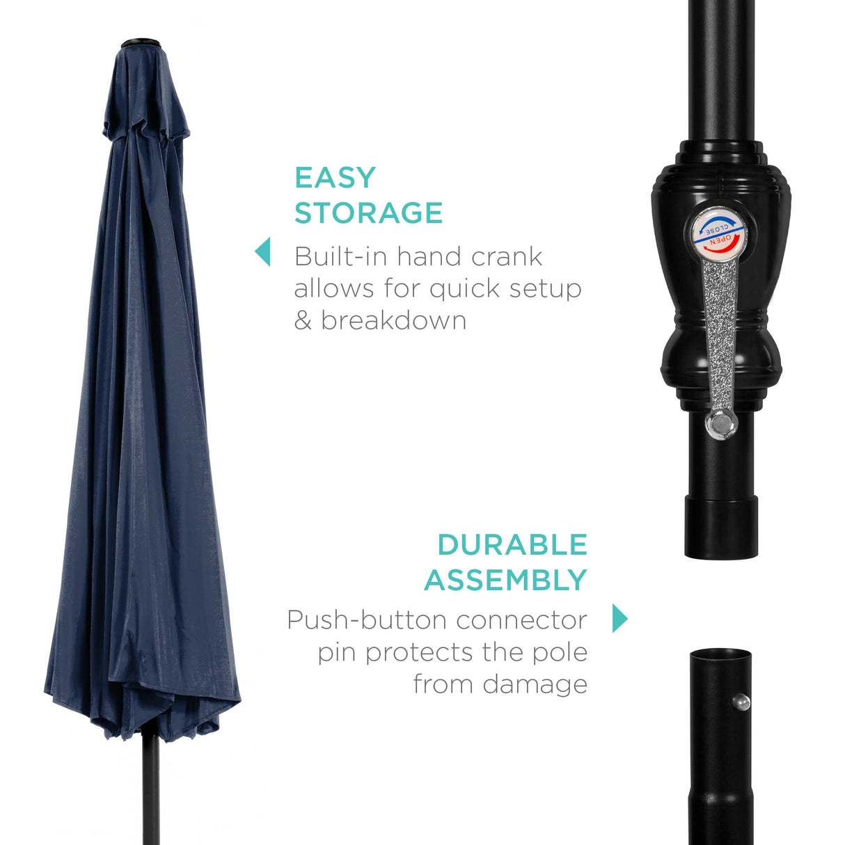 Best Choice Products 10ft Outdoor Steel Polyester Market Patio Umbrella w/Crank, Easy Push Button, Tilt, Table Compatible - Navy Blue Best Choice Products