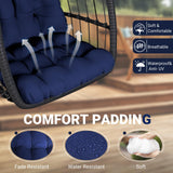 LEVELEVE Egg Chair with Stand,Patio Rattan Wicker Hanging Swing Egg Chair Hammock Chair for Porch Garden,Thickened Aluminum Alloy Steel Frame and UV Resistant Cushion,350LBS Capacity(Dark Blue) LEVELEVE