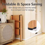 SOLADDER 3 Step Ladder Anti-Slip Foldable Step Stool Aluminum Lightweight with Wide Pedal for Home and Kitchen Space Saving - Woodgrain (330 lbs) Soladder