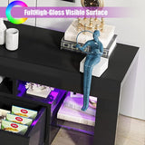 LED TV Stand for Up to 70-inch TV, Modern TV Console Table with Entertainment Center for Bedroom, Living Room(Black, 63 inch) HOUAGI