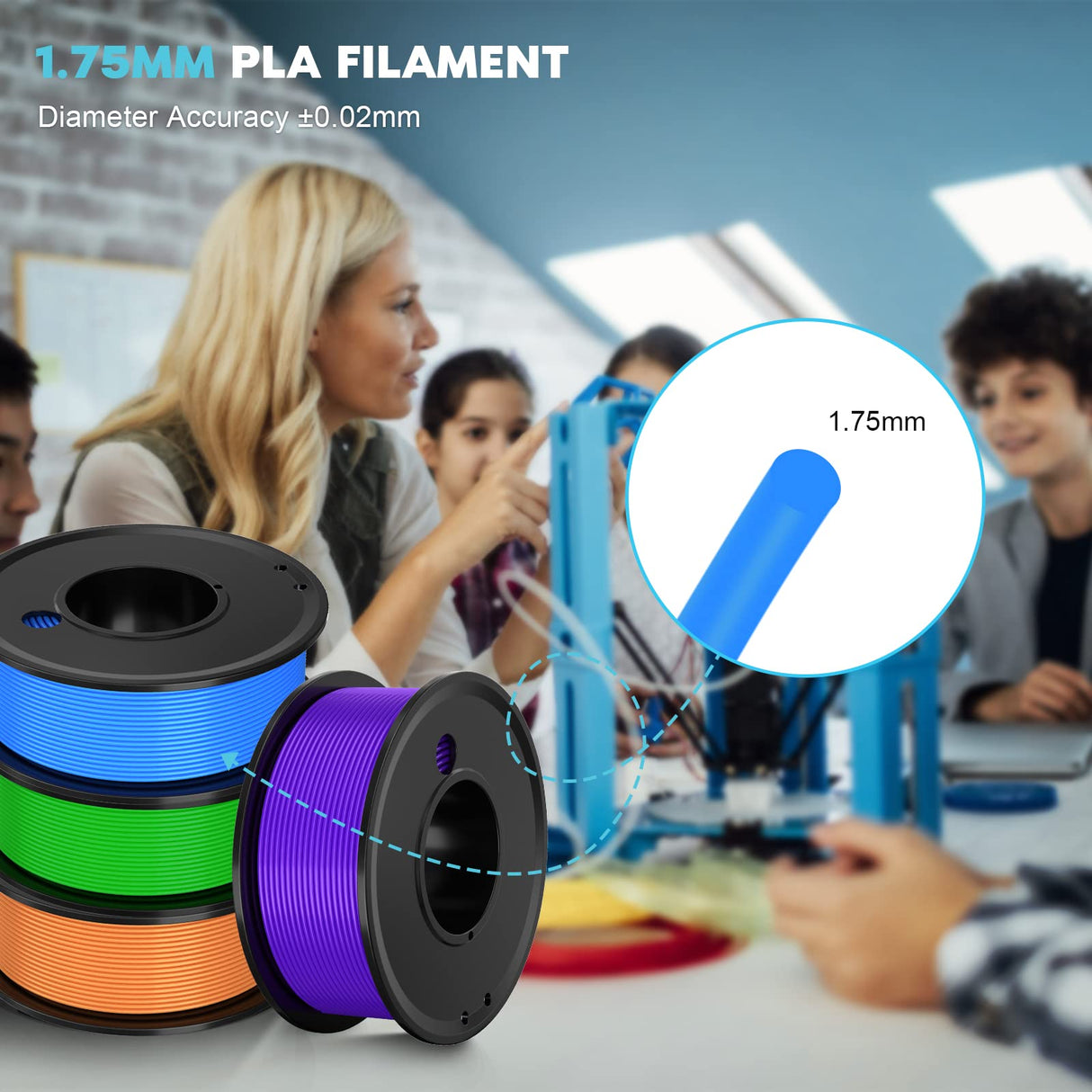 Haosegd 3D Printer Filament PLA 1.75mm 3-D Printing Materials 5 Colors Bundle Print Filimate 1.75 mm Orange Green Blue Yellow Purple Filiment1.75 Accuracy ±0.02mm Fillament Spool Vacuum Pack 250G X 5 Haosegd