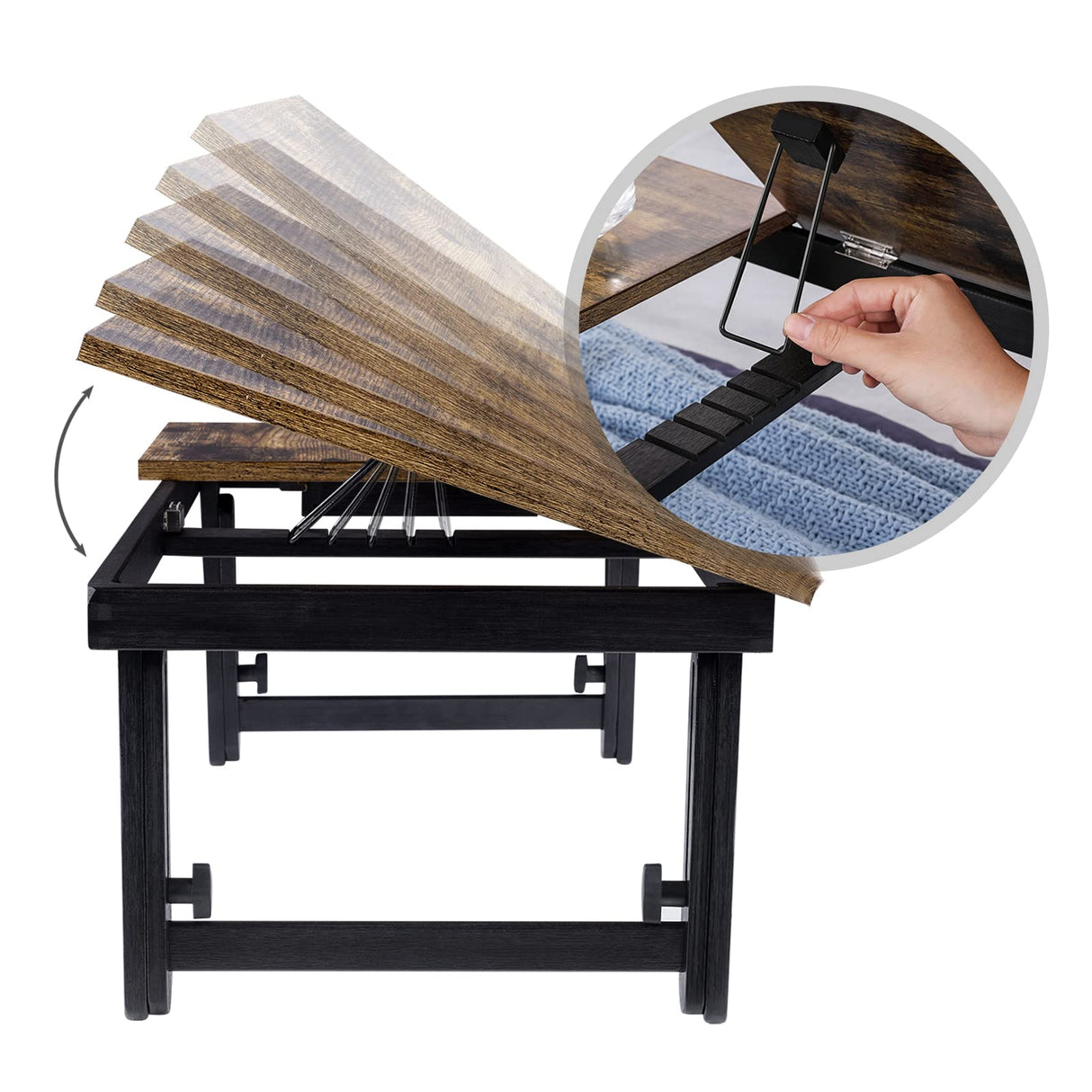 SONGMICS Laptop Desk for Bed or Sofa with Adjustable Tilting Top, Breakfast Serving Tray with Height Adjustable Folding Legs, Fits Screen Size up to 15.6 Inches, Floor Desk, Rustic Brown ULLD105B01 SONGMICS