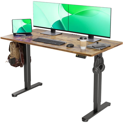 Claiks Electric Standing Desk, Adjustable Height Stand up Desk, 55x24 Inches Sit Stand Home Office Desk with Splice Board, Black Frame/Rustic Brown Top