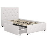 DHP Dakota Upholstered Platform Bed with Underbed Storage Drawers and Diamond Button Tufted Headboard and Footboard, No Box Spring Needed, Twin, White Faux Leather DHP