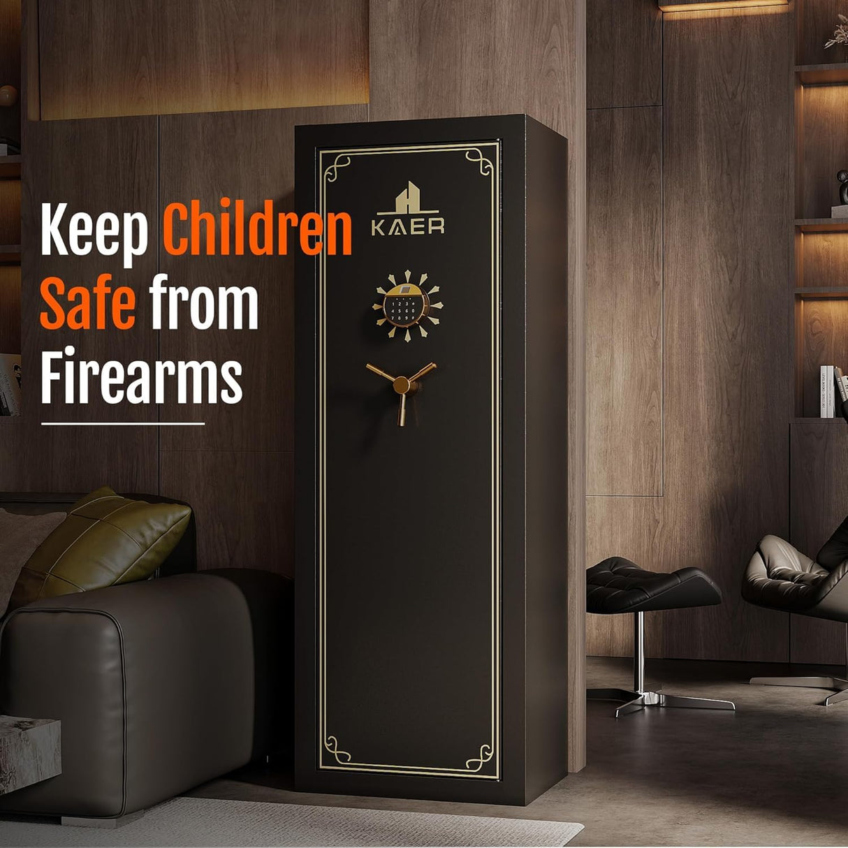 KAER 25 Biometric Gun Safe for Rifles and Pistols, Large Gun Cabinet for Home Rifle, Quick Access Gun Safe with Fingerprint, Rifle Safe with Removable Shelf and Pistol Pocket [No Assembly Required] KAER