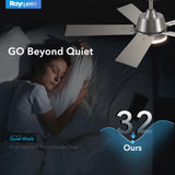 42 Inch Ceiling Fans with Lights and Remote, Brushed Nickel Ceiling Fan, 6 Speed Reversible DC Motor, 3CCT Dimmable LED, Modern Design for Bedroom, Living Room & Covered Outdoor,Includes Downrod Rayqueen