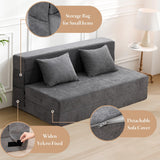 HOMFINE Folding Sofa Bed - Convertible Sleeper Chair with Pillow, Fold Out Couch, Memory Foam Floor Mattress, Futon Couch, Lazy Sofa for Living Room/Dorm/Guest Room/Home Office, Grey, Queen Size HOMFINE