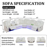 SIENWIEY Power Reclining Sectional Sofa Set with LED Lights, Vegan Leather Recliner Sectional Couch for Living Room Furniture,Wireless Charging/USB Charging/Reading Lamp/Armrest Storage,White SIENWIEY