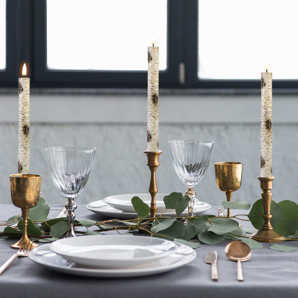 Eywamage Birch Bark LED Taper Candles with Remote, Battery Operated Wood Candles, LED Wax Candlesticks Set of 6 Eywamage