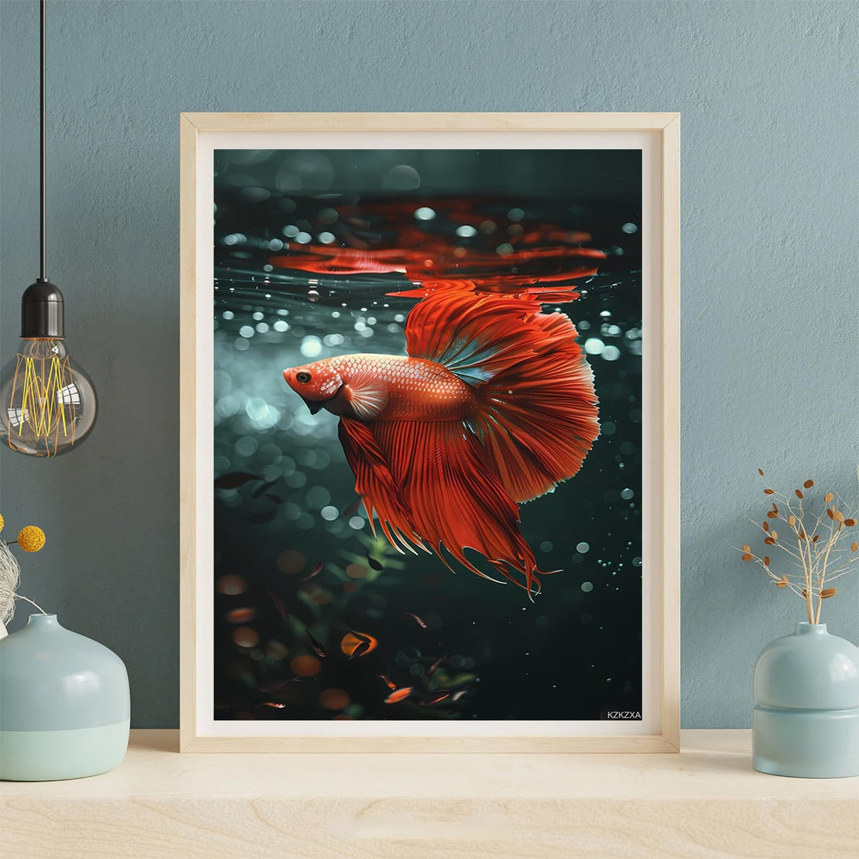 KZKZXA DIY Red Betta Fish Diamond Painting Fish Paint by Numbers for Adult Full Round Diamond Art Kits for Room Decor Living Room Decor 12x16 Inch KZKZXA