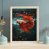 KZKZXA DIY Red Betta Fish Diamond Painting Fish Paint by Numbers for Adult Full Round Diamond Art Kits for Room Decor Living Room Decor 12x16 Inch KZKZXA