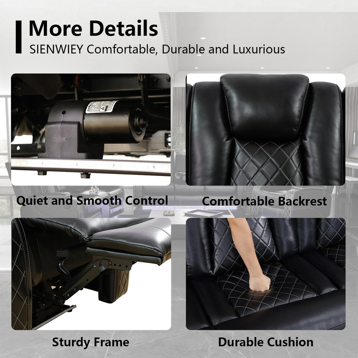 SIENWIEY Power Leather Recliner Sofa Set with LED Light,Leather Couch Set for Reclining Sofa with Drop-Down Table/Loveseat with Storage Console/Single Chair 3 PCS Living Room Furniture(Black,3+2+1) SIENWIEY
