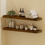 ROGMARS 36 Inches Long Walnut Floating Shelves,Rustic Solid Wood Farmhouse Wall Shelves with Invisible Brackets for Bathroom, Living Room, Bedroom, Kitchen Set of 2 ROGMARS