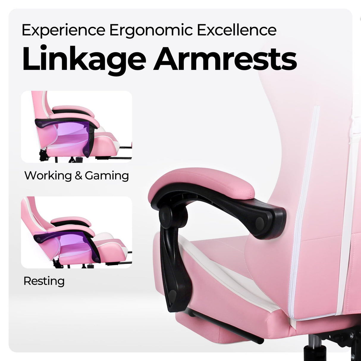 N-GEN Video Gaming Chair with Footrest High Back Ergonomic Comfortable Office Computer Desk with Lumbar Support Height Adjustable with PU Leather Recliner for Adults Women Men (Pink) NEO CHAIR