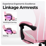 N-GEN Video Gaming Chair with Footrest High Back Ergonomic Comfortable Office Computer Desk with Lumbar Support Height Adjustable with PU Leather Recliner for Adults Women Men (Pink) NEO CHAIR