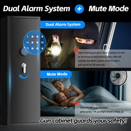 4-5 Gun Safes for Home Rifle and Pistols, Gun Safe with Electronic Password and Alarm Function,Gun Cabinets with 3 Pistol Bags and a Storage Box，Quick Access Safes with Removable Shelf for Shotguns Lnoauys