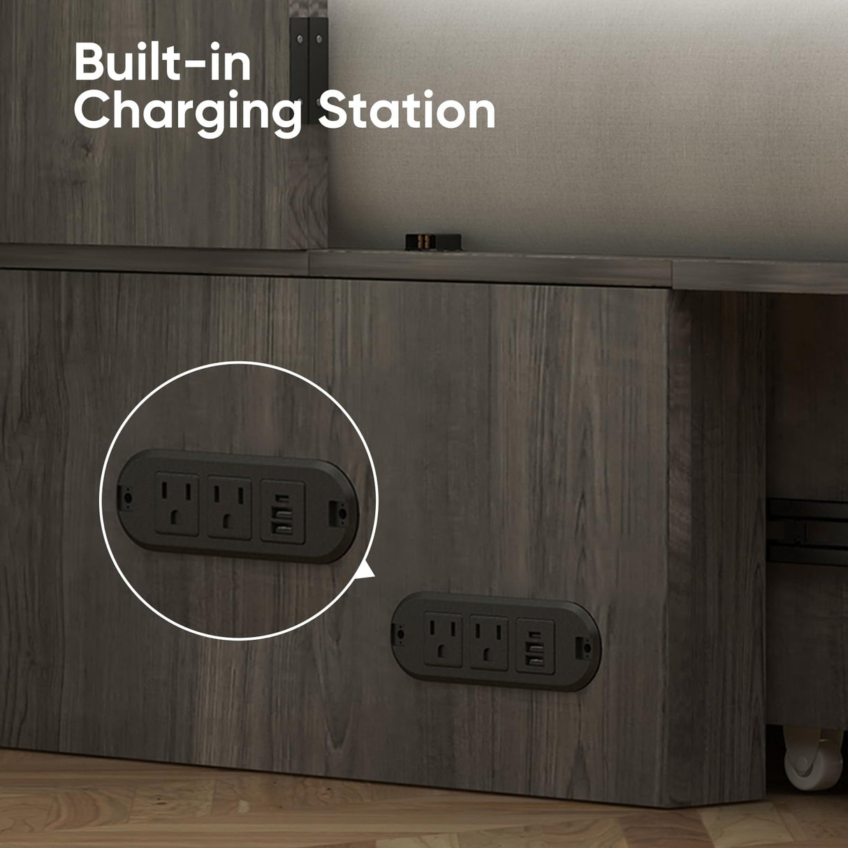 BALUS Murphy Queen Bed with Tri-Fold Mattress, Cabinet Beds with USB Ports & Large Storage Drawer, Wooden Cabinet Beds, Queen Hidden Bed for Living Room/Bedroom -Grey BALUS