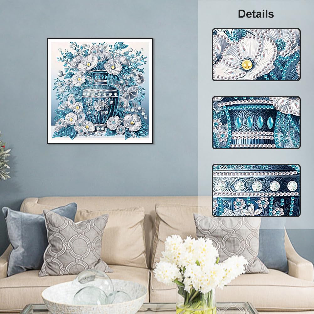 Stalente Diamond Painting Kits for Adults Flower, 5D Special Shape Diamond Art Kits for Beginners, Crystal Rhinestones Diamond Painting for Home Wall Decoration Gift 12×12inch, Vase Stalente