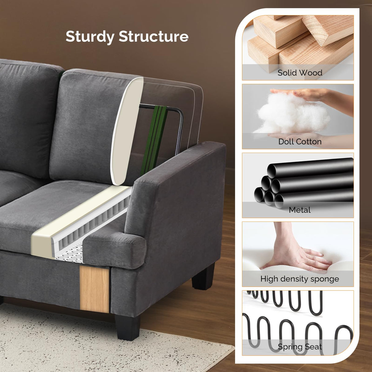 VINGLI Grey 83" Sofa Couches for Living Room, Faux Suede Modern Comfy 3 Seater Couch 25.6" Deep Seat Upholstery Cozy Sofas for Small Space, Bedroom, Apartment, Home Office VINGLI