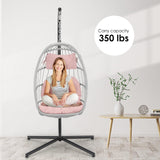 Hanging Egg Chair with Stand - Pink Swing Egg Chairs Wicker Rattan Hammock Chairs for Indoor Outdoor Bedroom Garden - Aluminum Steel Frame and UV Resistant Cushion 350LBS Capacity for Kids Adults XIAO WEI