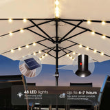 BLUU 15FT Solar LED Patio Umbrella with Base,Outdoor Double-Sided Umbrella with Crank Handle, Powerful UV Protective, for Pool Lawn Garden,Beige BLUU