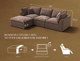 ohllob 110" Cloud Sectional Couches for Living Room, Boneless L-Shape Couch with Ottoman, 3 Seater Modular Sectional Sofa, Brown ohllob