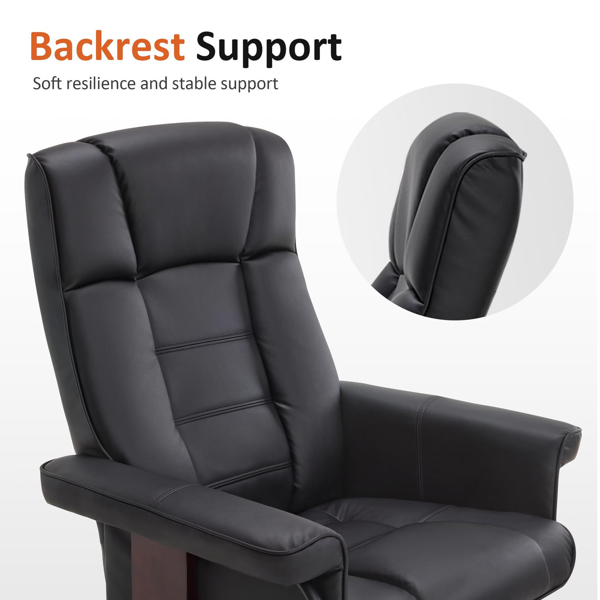 MCombo Manual Swivel Recliner with Ottoman, Chair Ottoman Set for RV Small Spaces, Living Room, Bedroom, Office 9019 4919 (Faux Leather, Black) MCombo