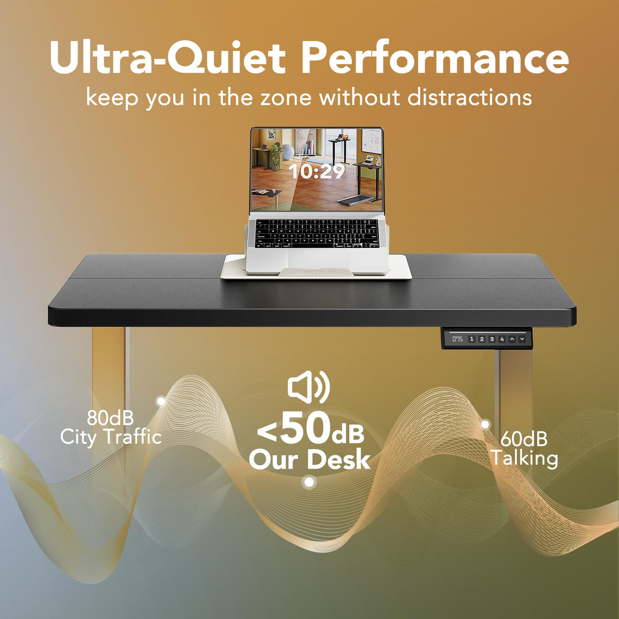 HUANUO 32" Small Electric Standing Desk Adjustable Height, 4 Memory Height Settings, Sit Stand Up Desk for Home Office & Computer Workstation, Black and Gold Frame HUANUO