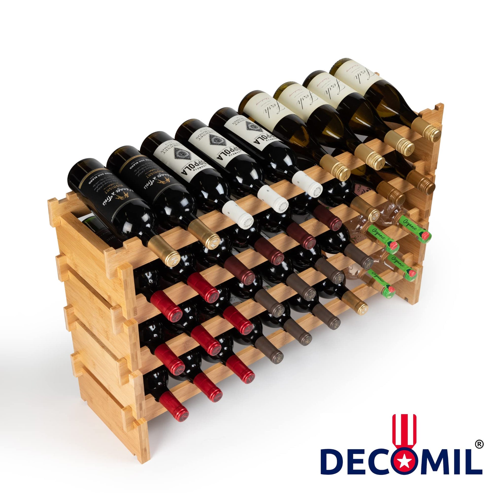 DECOMIL - 36 Bottle Large Wine Rack, Stackable & Modular Wine Storage Rack, Solid Bamboo Wine Holder Display Shelves, Wobble-Free (Four-Tier, 36 - WoodArtSupply