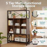 Bestier 43 Inch Wide Bookshelf 5 Tier, Mid-Century Modern Bookcase with LED Light, 6 Cubes, 3 Open Storage Shelves Adjustable and Anti-toppling Design for Living Room & Study Room, Walnut Bestier