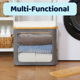 ROSOS Toilet Paper Basket, Toilet Paper Storage with Lid for 12 Rolls, Bathroom Storage Organizer with Bamboo Lid, Grey ROSOS