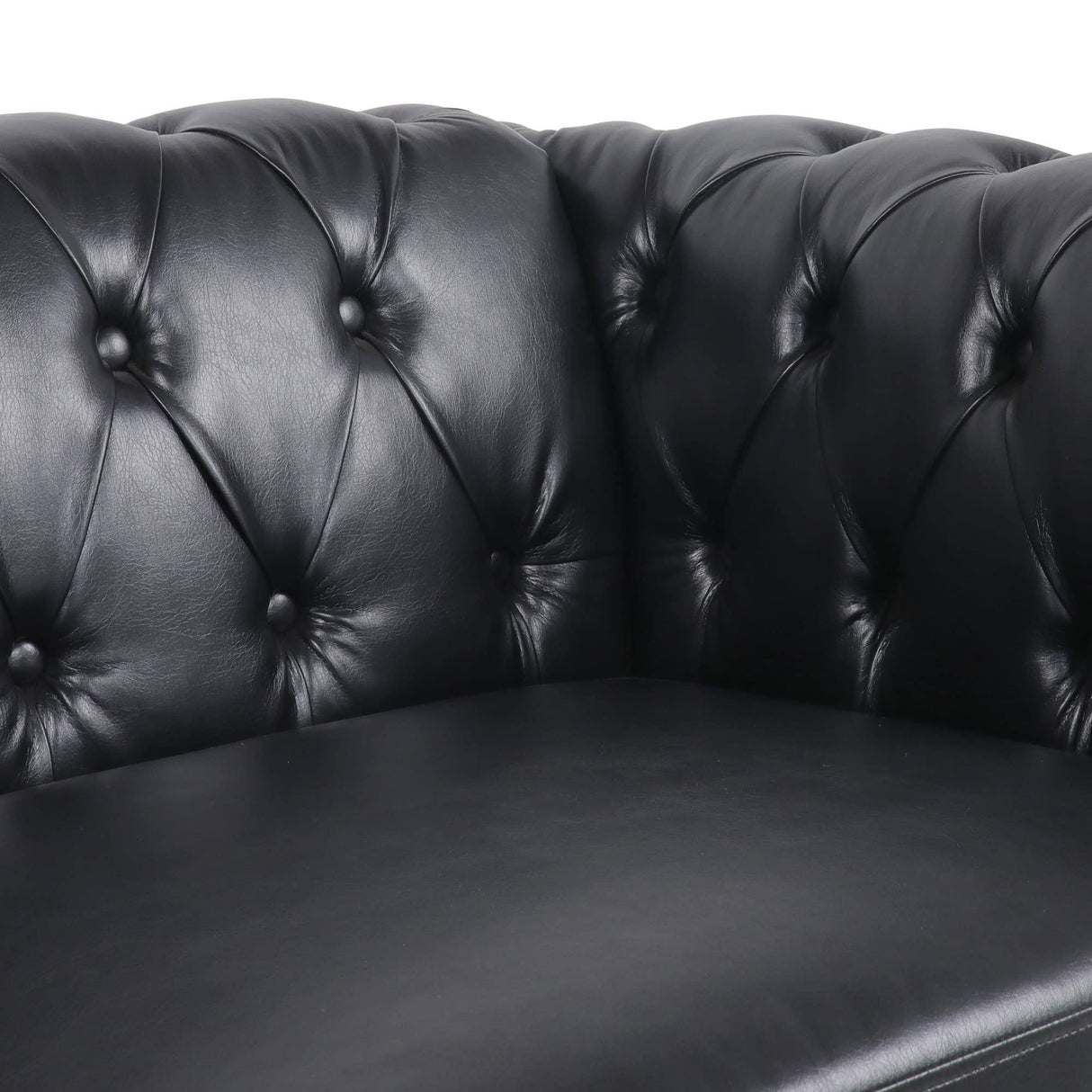 Chesterfield Loveseat, Modern Leather Sofa Tufted Couch 2 Seater with Rolled Arms and Nailhead for Living Room, Bedroom, Office, Apartment (Black) ORRD