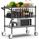 Leteuke 3 Tier Rolling Carts with Wheels,990Lbs Heavy Duty Rolling Utility Cart,NSF Commercial Grade Metal Cart with Handle&Shelf Liner,Trolley Serving Cart for Kitchen,Restaurant,Plant Display,Black Leteuke