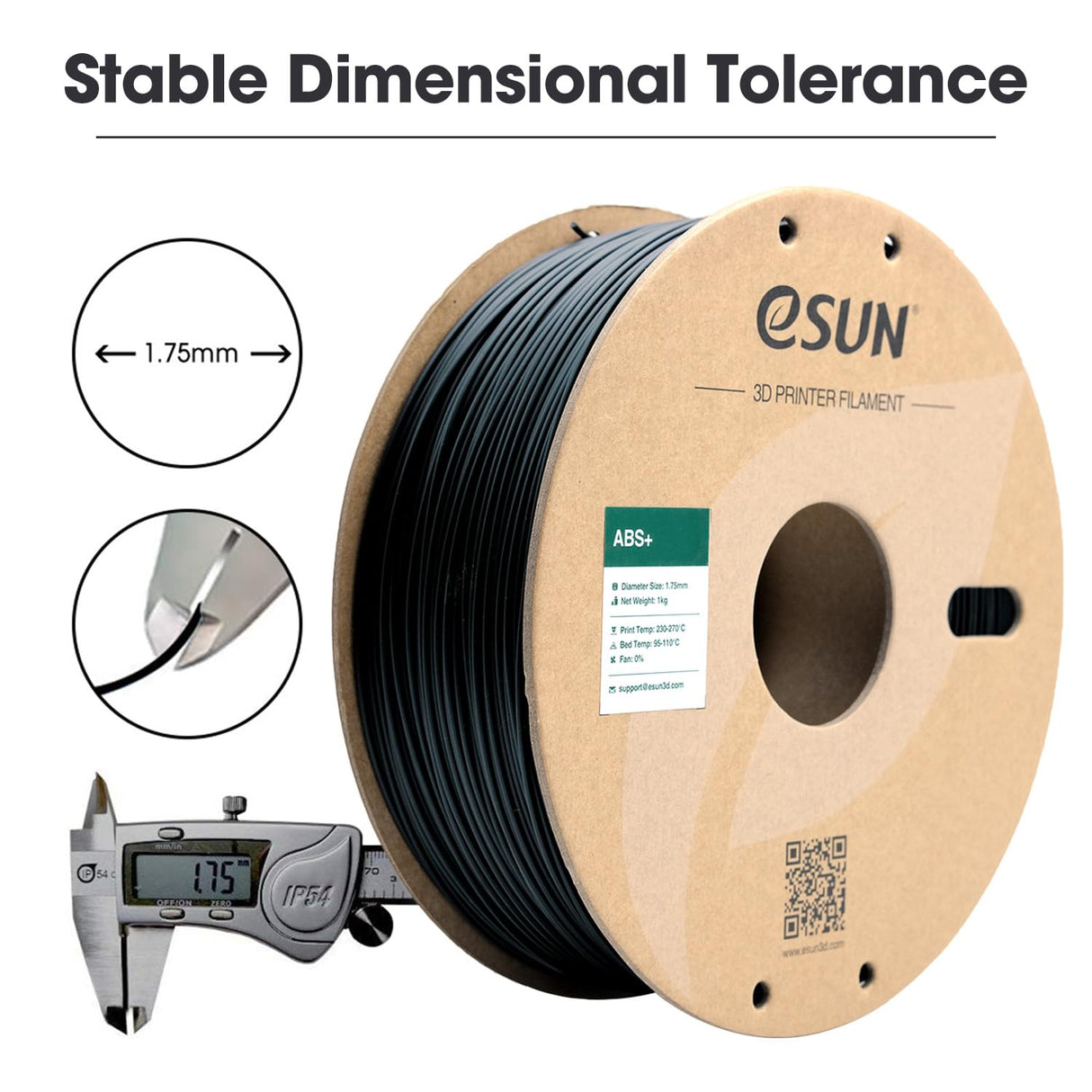 eSUN ABS+ Filament 1.75mm, 3D Printer Filament ABS Plus, Dimensional Accuracy +/- 0.05mm, 1KG Spool (2.2 LBS) 3D Printing Filament for 3D Printers, Black eSUN