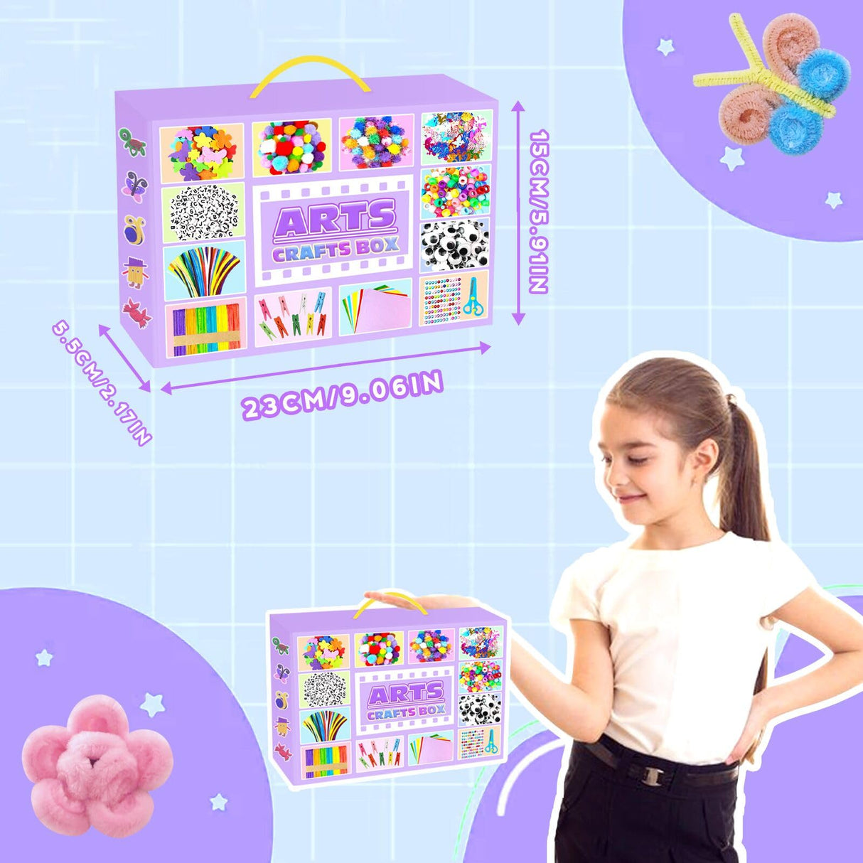 Arts and Crafts Supplies for Kids - 2000Pc Craft Kit with Pipe Cleaners DIY Craft Kit for Kids Art School Supply Materials Set All in Crafting Box Toys Gifts for Girls Boys Age 4 5 6 7 8 9 10 11 & 12 ZEIZHUBN