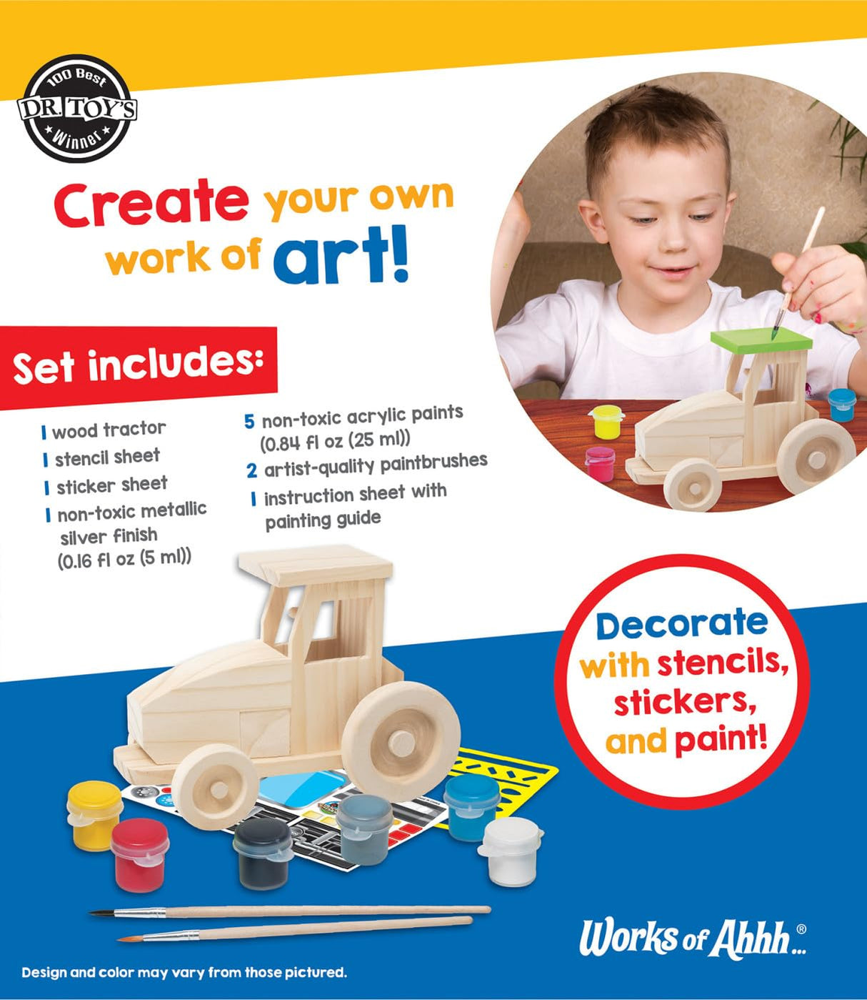 Works of Ahhh... Craft Set - Farm Tractor Premium Wood Paint Kit Works of Ahhh...