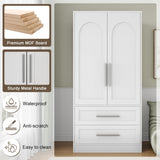Einhomn Wooden Armoire Wardrobe Closet with 2 Doors and 2 Drawers,Bedroom Freestanding Armoire Storage Cabinet with Shelves,Tall Clothing Storage Cabinet for Bedroom,White Einhomn