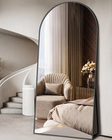 DMWOODFL 71"x26" Arched Full-Length Mirror with Explosion-Proof HD Glass – Oversized Floor or Wall-Mounted Full Body Mirror for Bedroom, Living Room, and Cloakroom (Black) DMWOODFL