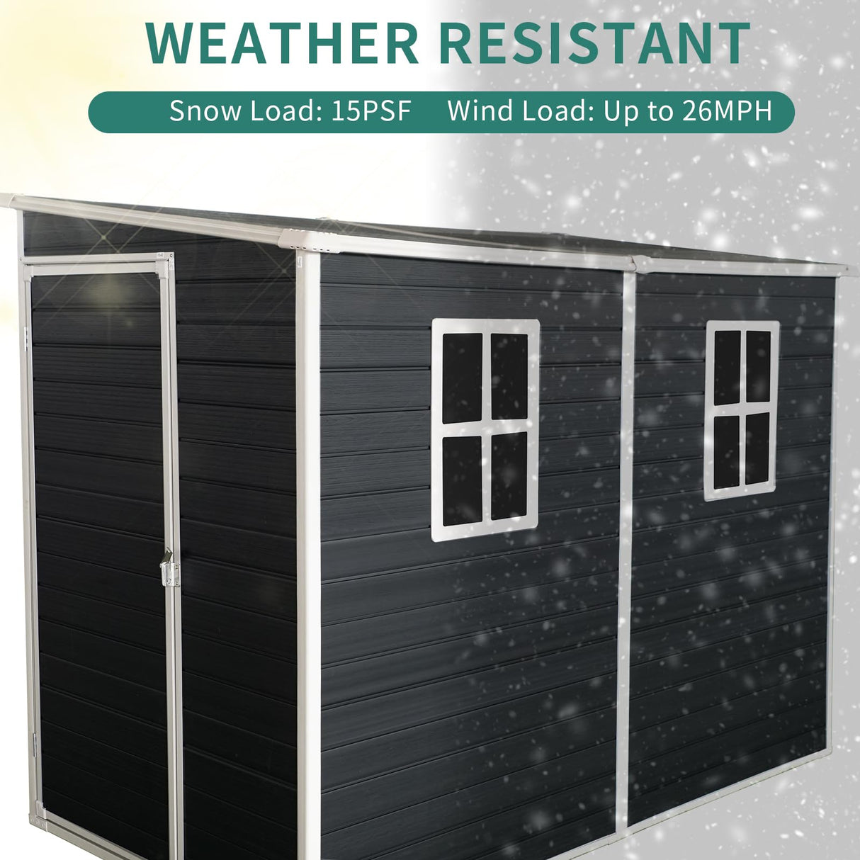 LANTRO JS Outdoor Storage Shed with Floor Included, 4x8FT Plastic Storage Shed with Floor with 2 Windows and Lockable Door, Backyard Storage Sheds for Garden Tools, Bike LANTRO JS