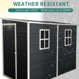 LANTRO JS Outdoor Storage Shed with Floor Included, 4x8FT Plastic Storage Shed with Floor with 2 Windows and Lockable Door, Backyard Storage Sheds for Garden Tools, Bike LANTRO JS