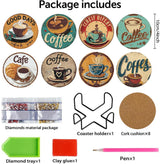 cupmod Coffee Diamond Painting Coasters Kits,8 Pcs Coffee Diamond Art Coasters with Holder, Crafts Kits for DIY Coasters Diamond Art Kits for Adults cupmod