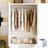 DalyLuxa 3 Doors Armoire Wardrobe Closet with Mirror & Organizers, LED Wooden Bedroom Armoires with Hanging Rod for Bedroom, White DalyLuxa