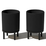 Veradek Demi Series Round Planter w/ Stand for Porch/Patio | Durable Plastic-Concrete & Wooden Stand | Modern Décor for Tall Plants, Flowers Veradek