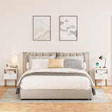 AEPOALUA Nightstand with Charging Station,Small Bedside Table with Gold Frame,White Night Stand,Bedside Furniture,Side Table with Drawer and Shelf for Bedroom,Living Room,Stripe AEPOALUA