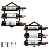 YALINKA 2Pcs Wall Mounted Wine Stemware Rack, Metal Hanging Wine Glass Display Holde Holds 3 Bottles, Elegant Storage for Kitchen Dining Room Bar Wine Cellar YALINKA