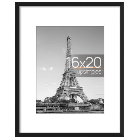upsimples 16x20 Picture Frame, Display Pictures 11x14 with Mat or 16x20 Without Mat, Wall Hanging Poster Frame, Black, 1 Pack upsimples