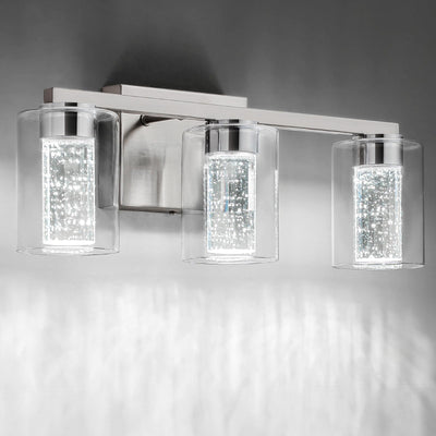 SineRise 3-Light Brushed Nickel Vanity Light with 3 Color Modes (3000K/4000K/6000K), Eye Protection LED Bathroom Light Fixture, Dimmable Modern Wall Light Over Mirror with Clear Glass Shade
