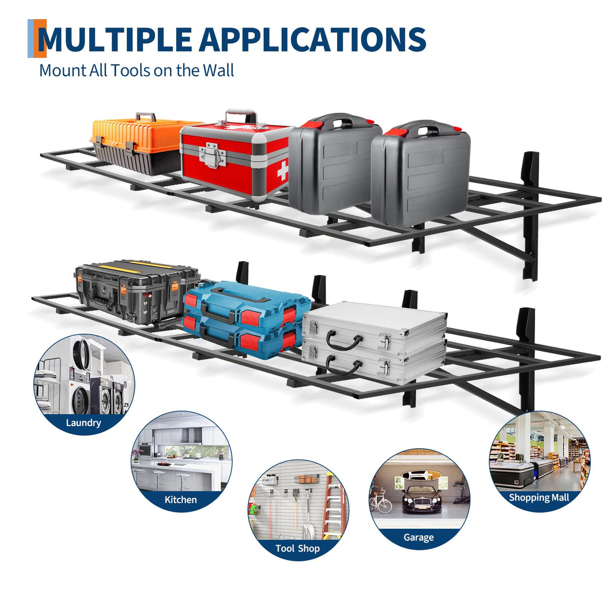 2 Pack 2x6 ft Garage Storage Shelving Wall Mounted, 1600 LBS Heavy Duty Storage Shelves, Folding Wall Shelve Garage Storage Rack Organization, Black Metal Storage Racks Units for Warehouse, Laundry GarveeLife