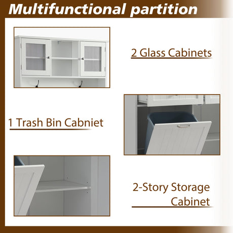 LOUVIXA 68.4" Kitchen Pantry Storage Cabinet, Freestanding Cupboard with 3 Cabinets, 2 Drawers and 1 Tilt Out Trash Cabinet, Tall Storage Cabinet for Kitchen, Dinning Room, Living Room (White) LOUVIXA